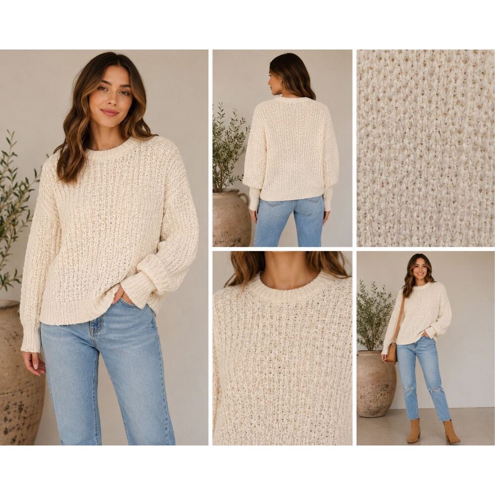 A New Day Chunky Knit Sweater Cream Textured Cozy Pullover Size XL